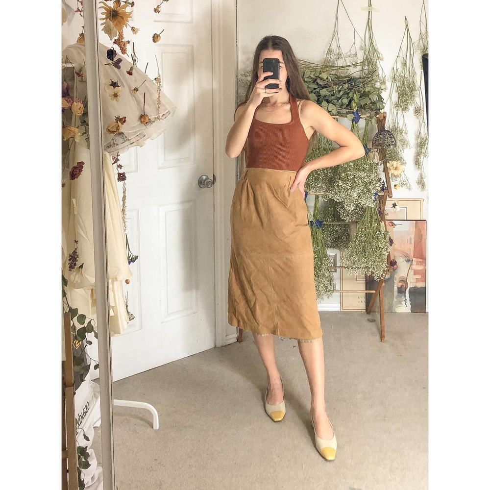 Vintage Brown Leather High Waist Skirt-Medium